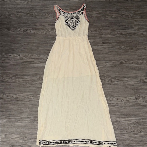 Flying Tomato Dresses & Skirts - Flying Tomato Cream Maxi Dress with Black Embroidered Detail and Pink Trim